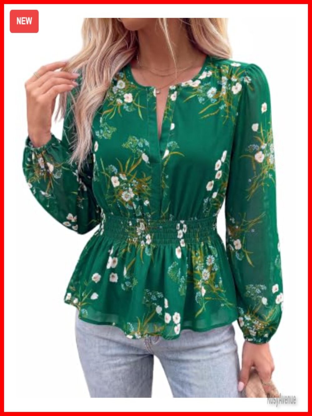 Womens Floral Chiffon Peplum Blouse V Neck Long Sleeve Dressy Casual Top